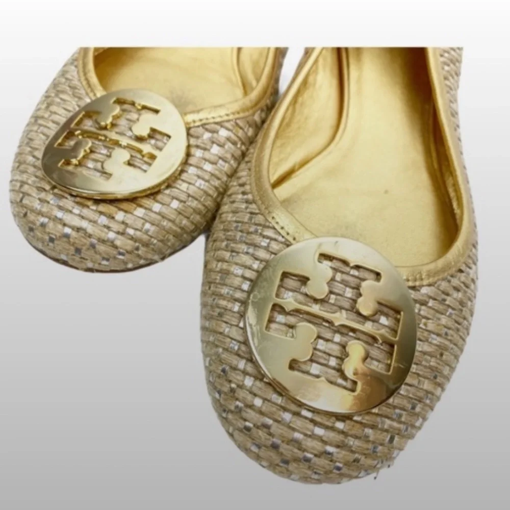 Tory Burch ‘Reva’ Gold Ballerina Flats